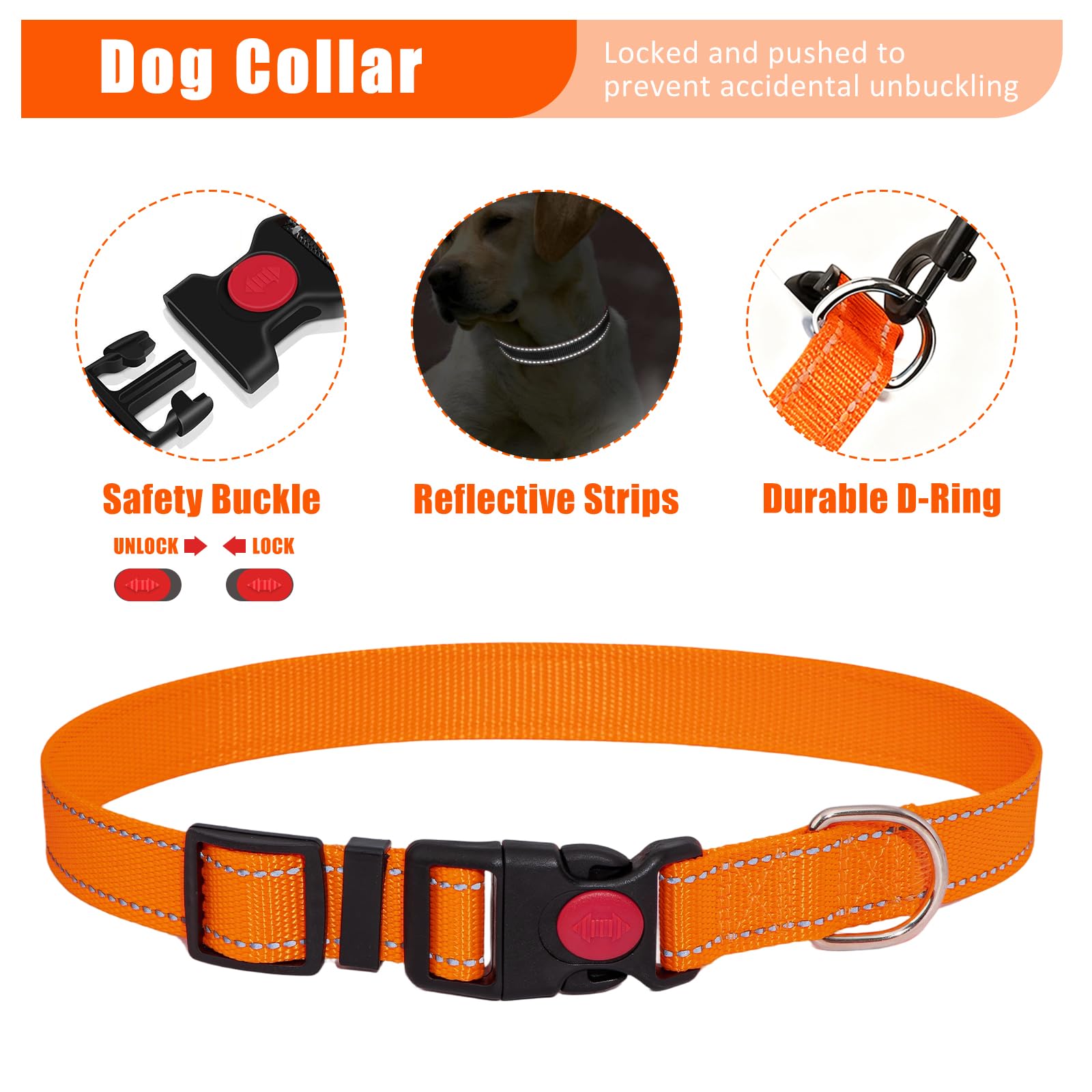 YXFDOYT No Pull Dog Harness Adjustable Collar & Leash Set - Dog Halter Harnesses Collapsible Bowls & Poop Bag Dispenser Muzzle ID Tags Toys Fits Small Medium Large Dogs (Pink-L) Gronata