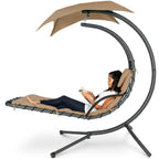 Best Choice Products Outdoor Hanging Curved Steel Chaise Lounge Chair Swing w/Built-in Pillow and Removable Canopy - Navy Blue Gronata