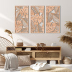 IARTTOP Large Boho Mid-century Modern Wood Wall Art 16x32 Inch Framed Green Abstract Leaf Wooden Wall Decor Bohemian Minimalist Geometric Wall Art Decor for Bedroom Living Room Office Set of 3 Gronata