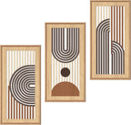 IARTTOP Large Boho Mid-century Modern Wood Wall Art 16x32 Inch Framed Green Abstract Leaf Wooden Wall Decor Bohemian Minimalist Geometric Wall Art Decor for Bedroom Living Room Office Set of 3 Gronata