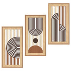 IARTTOP Large Boho Mid-century Modern Wood Wall Art 16x32 Inch Framed Green Abstract Leaf Wooden Wall Decor Bohemian Minimalist Geometric Wall Art Decor for Bedroom Living Room Office Set of 3 Gronata