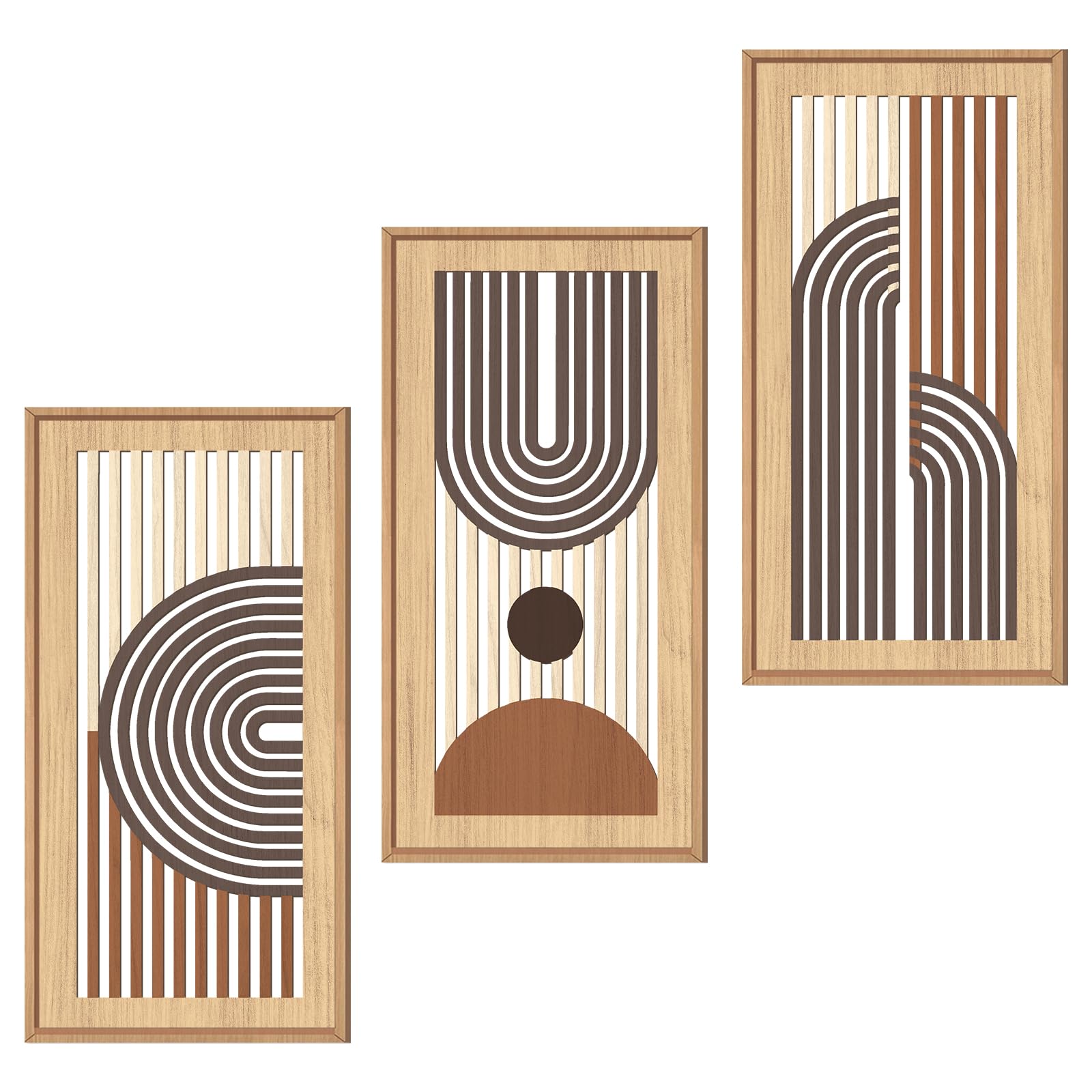 IARTTOP Large Boho Mid-century Modern Wood Wall Art 16x32 Inch Framed Green Abstract Leaf Wooden Wall Decor Bohemian Minimalist Geometric Wall Art Decor for Bedroom Living Room Office Set of 3 Gronata