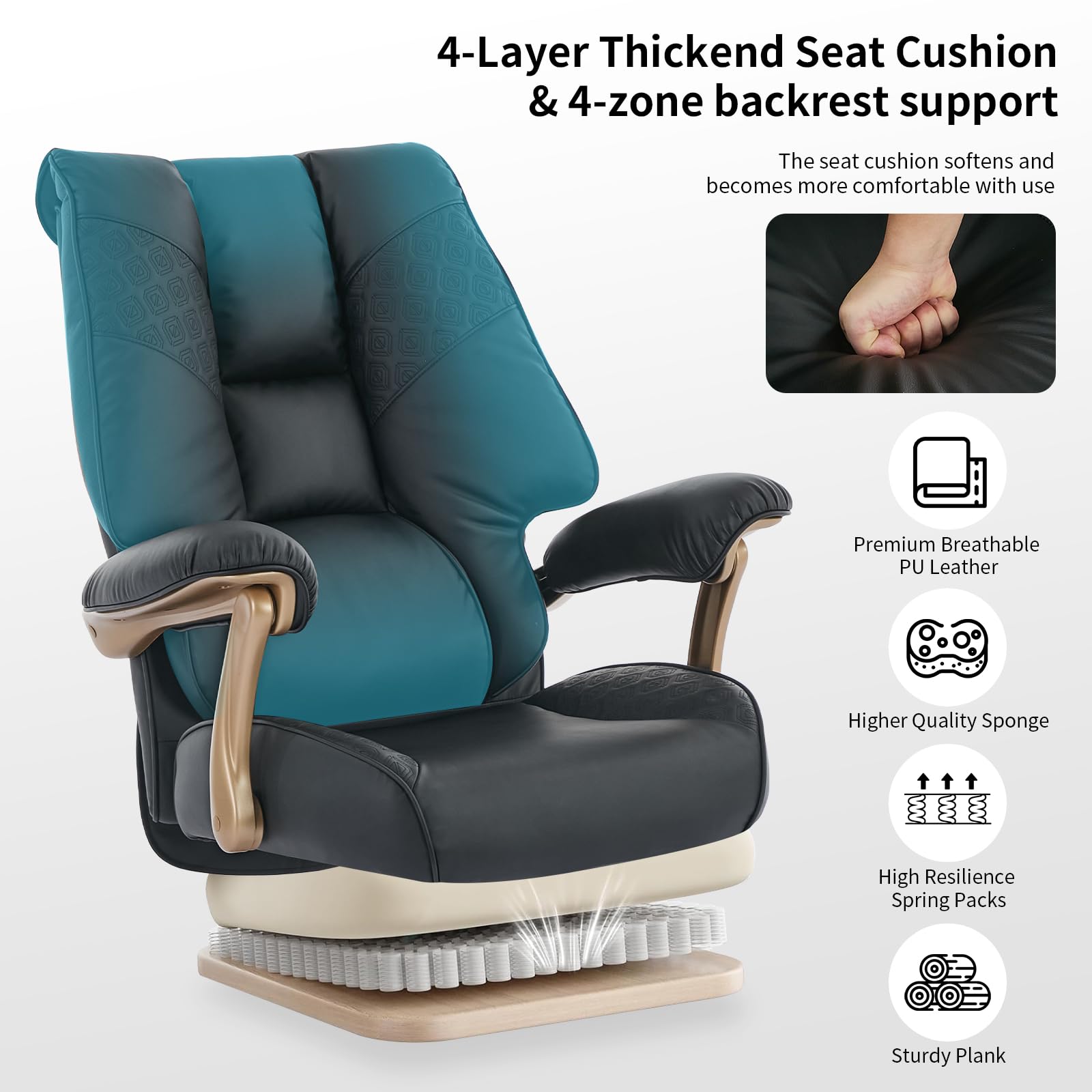 EXCEBET Big and Tall Executive Office Chair with Footrest, 400LBS Capacity Ergonomic High-Back Desk Office Chair with Lumbar Support, Padded Armrests & Thick Cushion, White PU Leather Chairs Gronata
