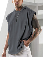 Summer Mens Sleeveless Loose Fitness Hooded Sports Vest Gronata