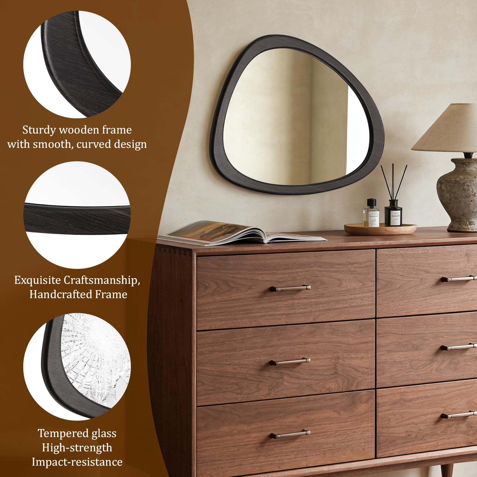 WallBeyond Asymmetrical Mirror, Irregular Mirror Full Length, Boho Wall Mirrors Decorative for Bedroom Living Room Entryway Hall, Mid Century Modern Decor 48" H x 22" W Gronata