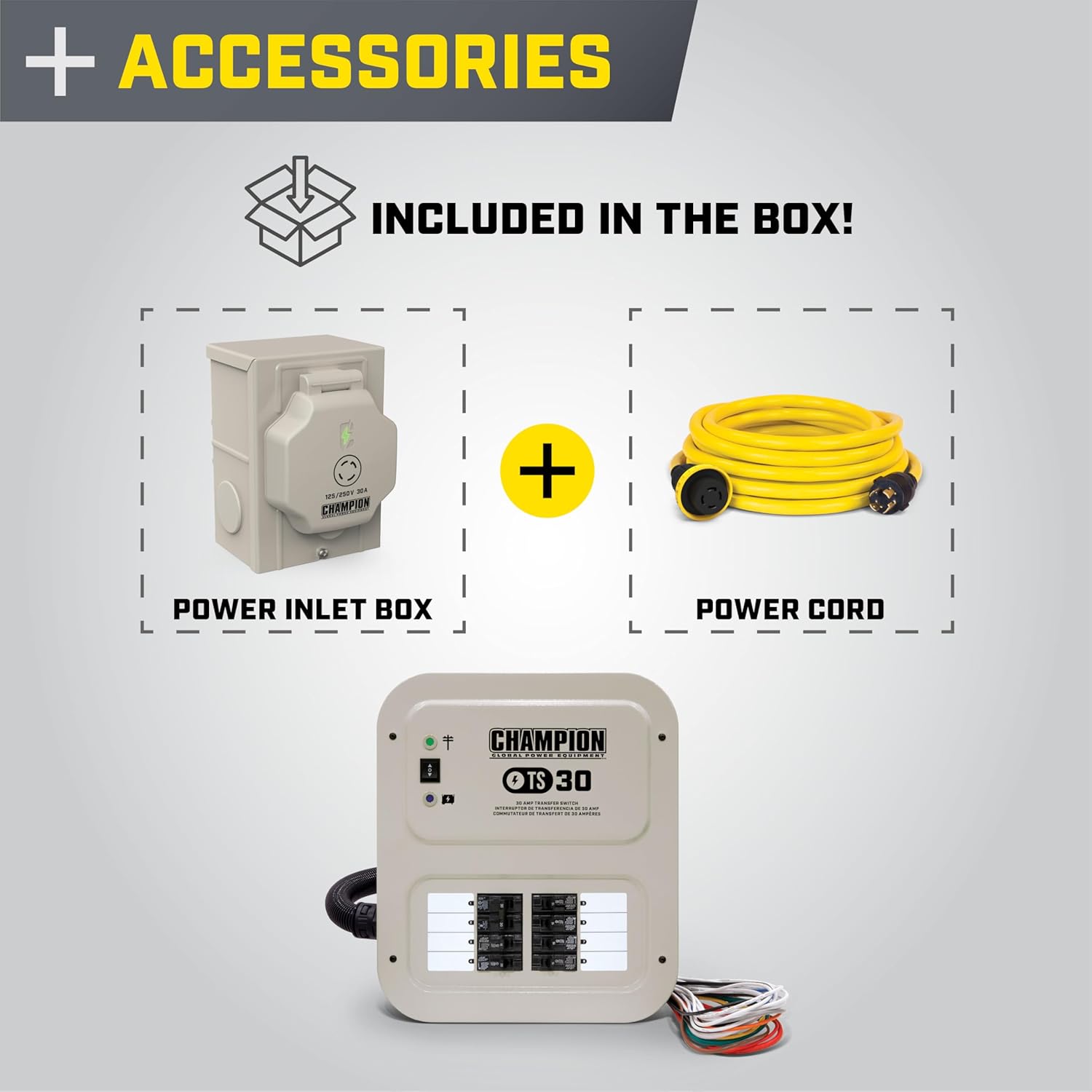Champion Power Equipment 30-Amp Indoor-Rated Manual Transfer Switch with 25-Foot Generator Power Cord and Weather-Resistant Power Inlet Box Gronata