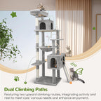 Globlazer Heavy Duty Cat Tree, 70 inch Sturdy Cat Tree for Indoor Cats Extra Large Cat Tower with Scratching Post, Hammock, Cat Condo for Adult Cats Kittens, F70 Pro, Light Grey Gronata