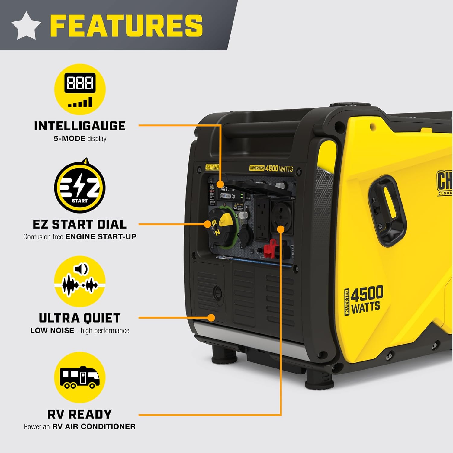 Champion Power Equipment 4500-Watt RV Ready Portable Inverter Generator with Quiet Technology and Free 3-Year Warranty Gronata