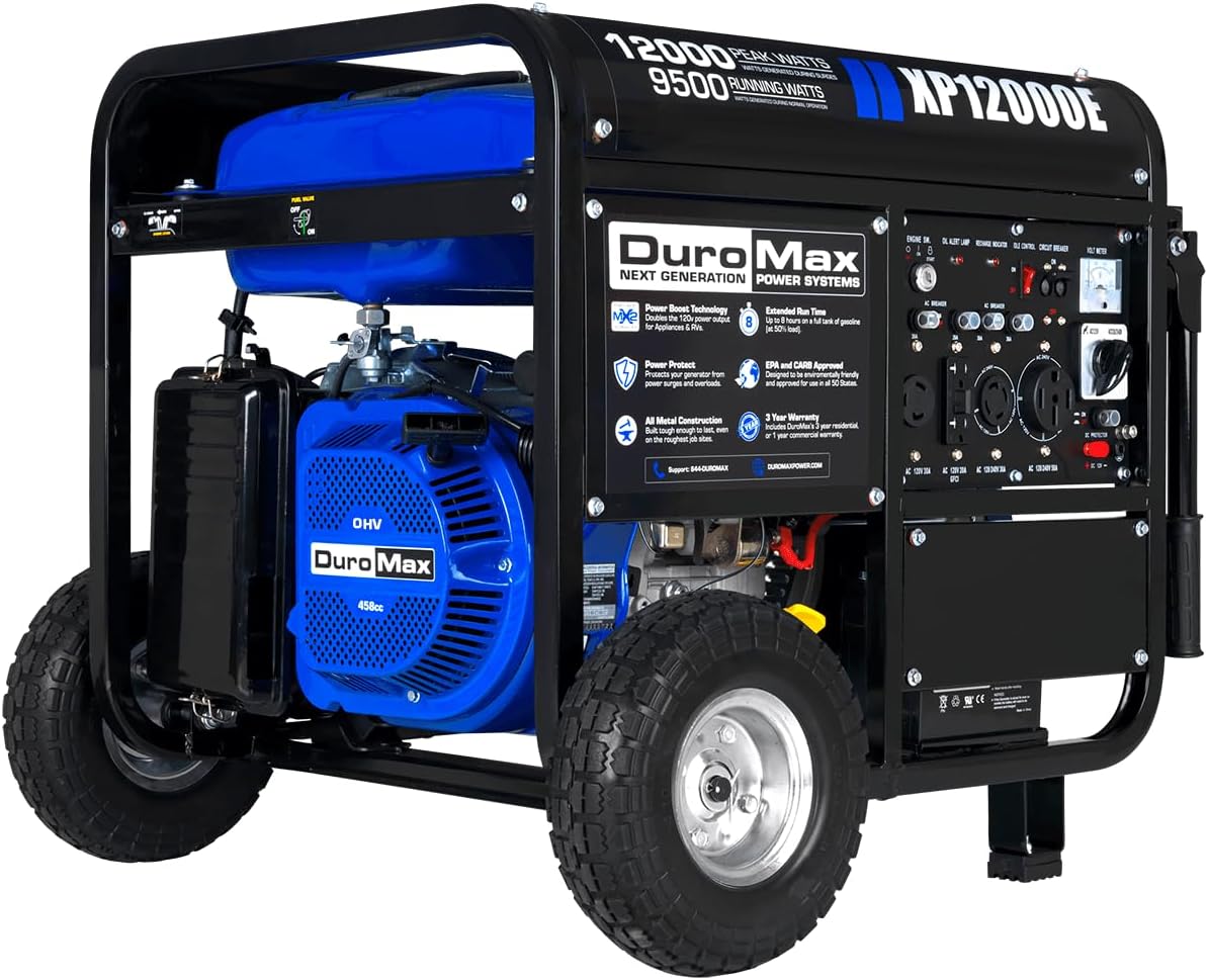 DuroMax XP13000EH 13,000-Watt Dual Fuel Portable Generator - Gas & Propane, Electric Start, Whole Home Backup Power, Transfer Switch Ready, RV & Emergency Ready Gronata