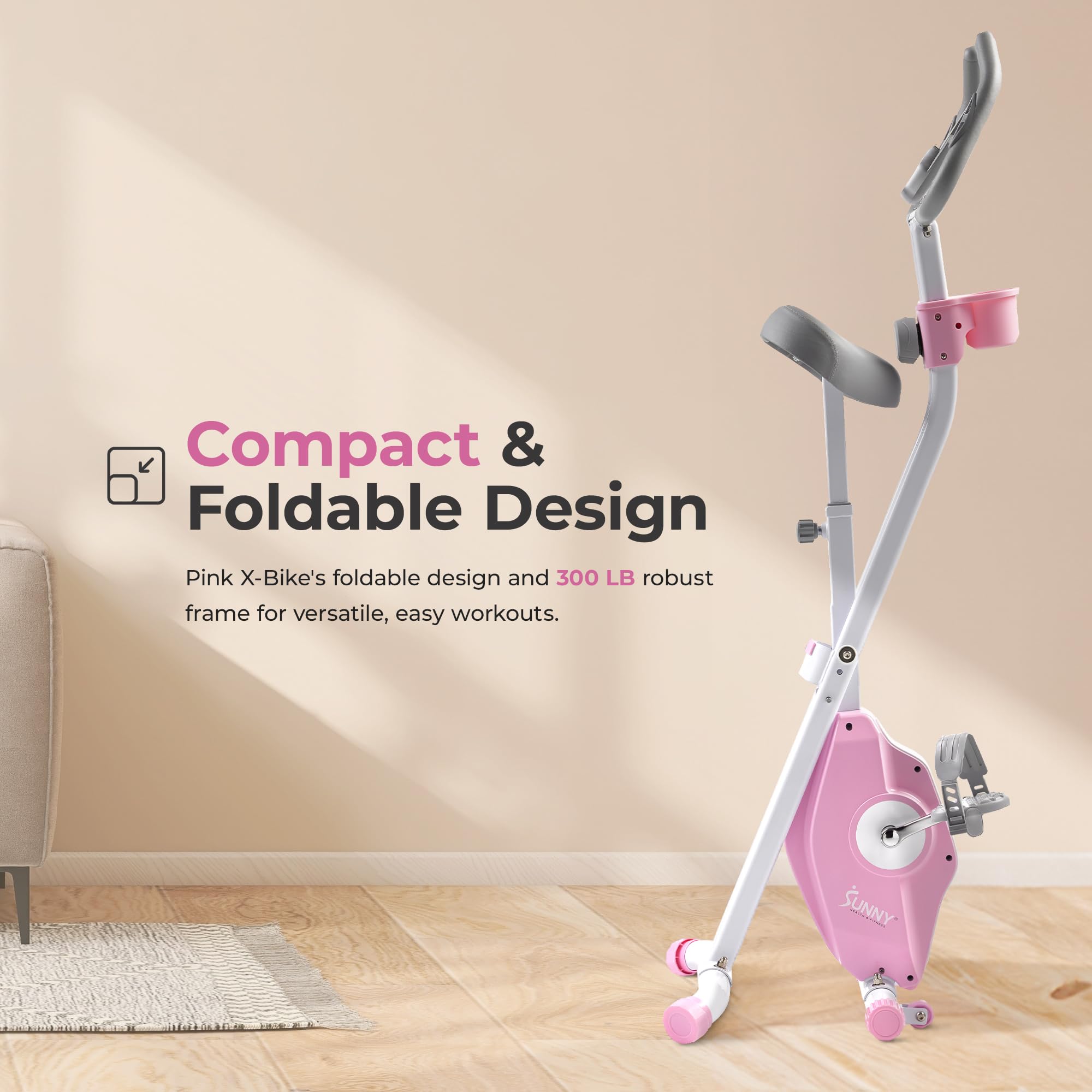Sunny Health & Fitness Foldable Magnetic Stationary Exercise X-Bike Pro, 300 LB Capacity, Low-Impact, 14-Level Resistance, Ergonomic Support, SunnyFit App Enhanced Connectivity - SF-B223012 Gronata