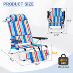 DoCred Heavy Duty Chaise Lounge Chair, Adjustable 5-Position Folding Chaise Lounge Chairs for Outside, Portable Lay Flat Beach Lounge Chair for Outdoor Sunbathing Beach Pool Lawn Camping Gronata
