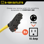 Champion Power Equipment 25-Foot 30-Amp 125-Volt Fan-Style Generator Extension Cord (L5-30P to three 5-15R) Gronata