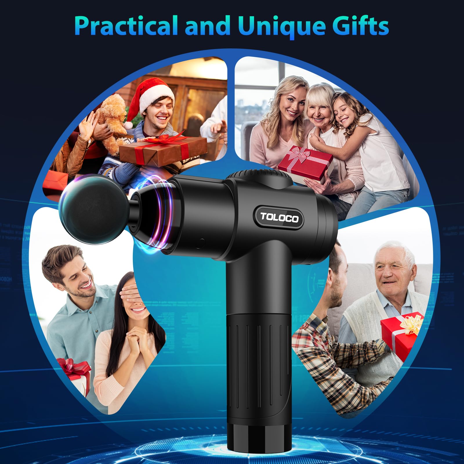 TOLOCO Massage Gun, Deep Tissue Back Massage for Athletes for Pain Relief, Percussion Massager with 10 Massages Heads & Silent Brushless Motor, Fathers Day Dad Gifts, Black Gronata