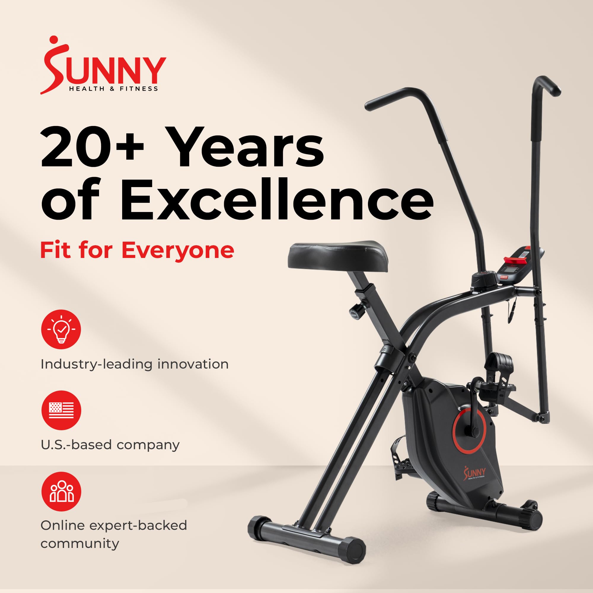 Sunny Health & Fitness Foldable Magnetic Stationary Exercise X-Bike Pro, 300 LB Capacity, Low-Impact, 14-Level Resistance, Ergonomic Support, SunnyFit App Enhanced Connectivity - SF-B223012 Gronata