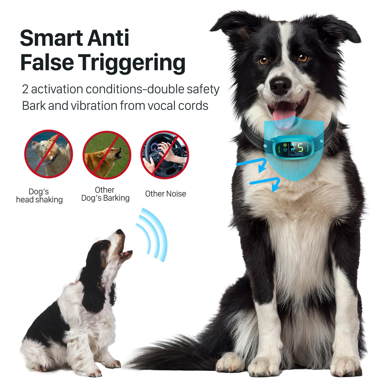 FAFAFROG Dog Bark Collar, Rechargeable Smart Collar, Anti Barking Training Collar with 5 Adjustable Sensitivity Beep Vibration, Bark Collar for Large Medium Small Dogs (Black) Gronata