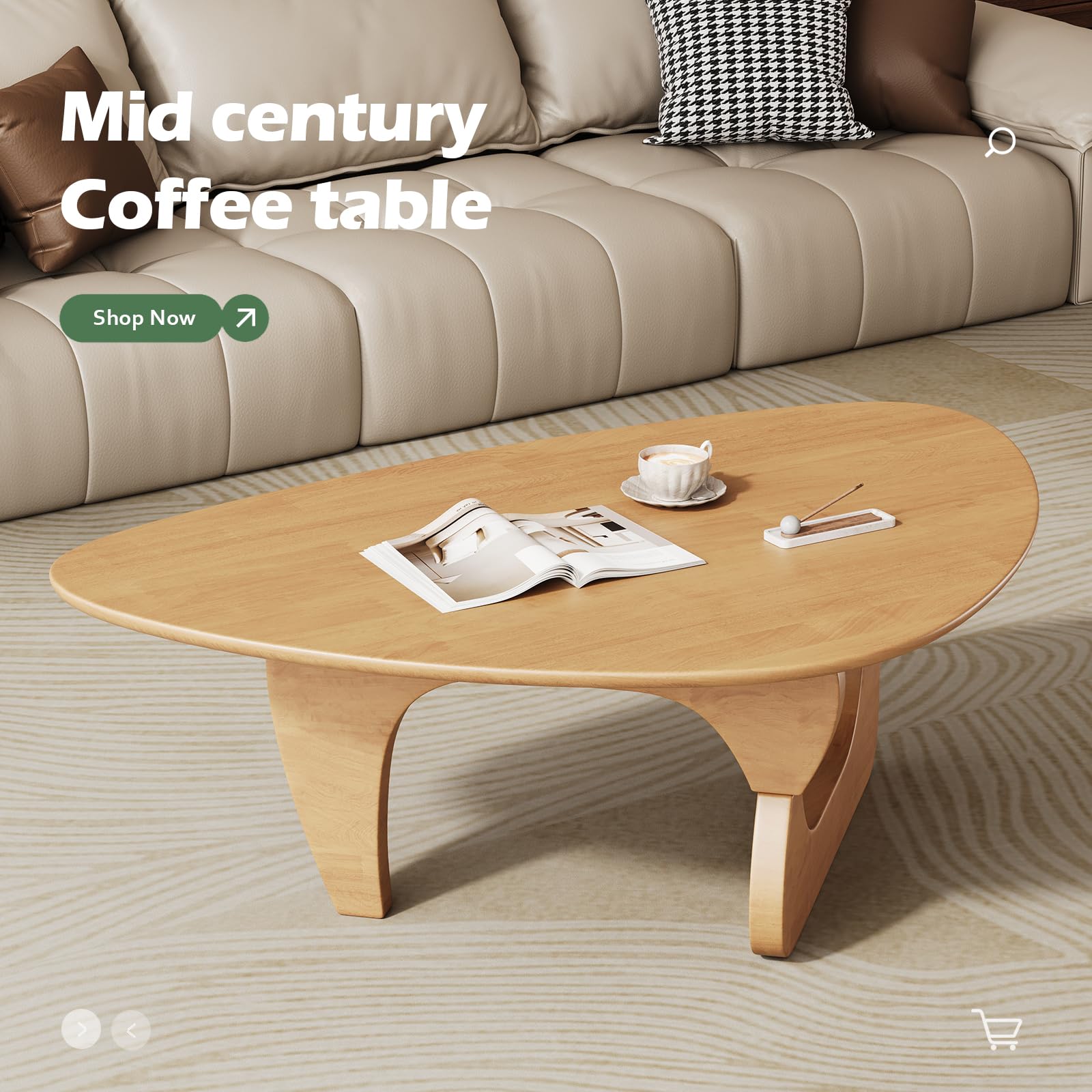 Mid Century Modern Coffee Table - Walnut Wooden Coffee Table for Living Room,Center Table Suitable for Bedroom Living Room Reception Office Tables (Walnut, Small 34.5 * 23.5 * 16in) Gronata