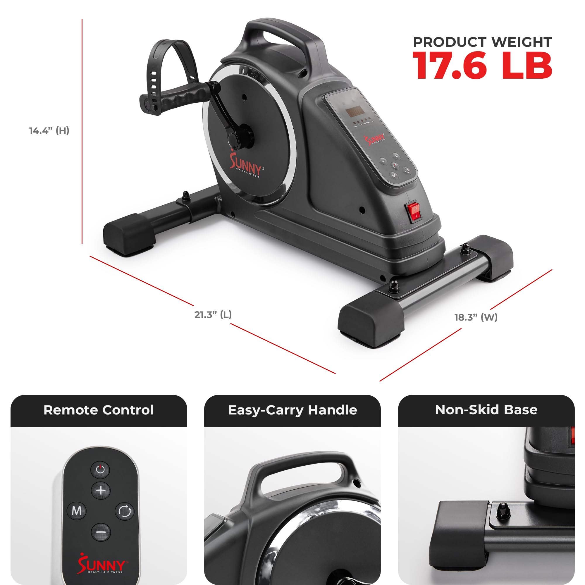 Sunny Health & Fitness Dual Function Smart Motorized Mini Bike Trainer, Under Desk Exercise Machine for Senior Training, Arm/Leg Cardio Cycle Workout, Free SunnyFit App Bluetooth Link-SF-B020029SMART Gronata