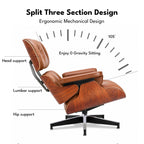 Asukale Top Grain Leather, Mid Century Chaise Lounge Chair and Ottoman, Modern Chair Classic Design, Heavy Duty Base Support for Living Room Study Lounge Office, Palisander-White Gronata