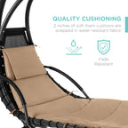 Best Choice Products Outdoor Hanging Curved Steel Chaise Lounge Chair Swing w/Built-in Pillow and Removable Canopy - Navy Blue Gronata