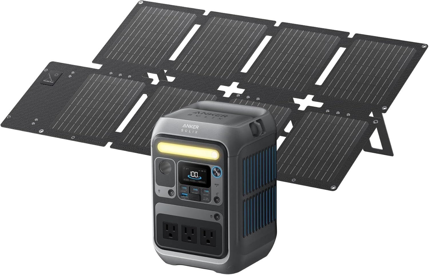 Anker Solar Generator SOLIX C300 with 60W Solar Panel, 288Wh Portable Power Station, 300W (600W Surge), LiFePO4 Battery, 140W Two-Way Fast Charging, for Outdoor Camping, Traveling, and Emergencies Gronata