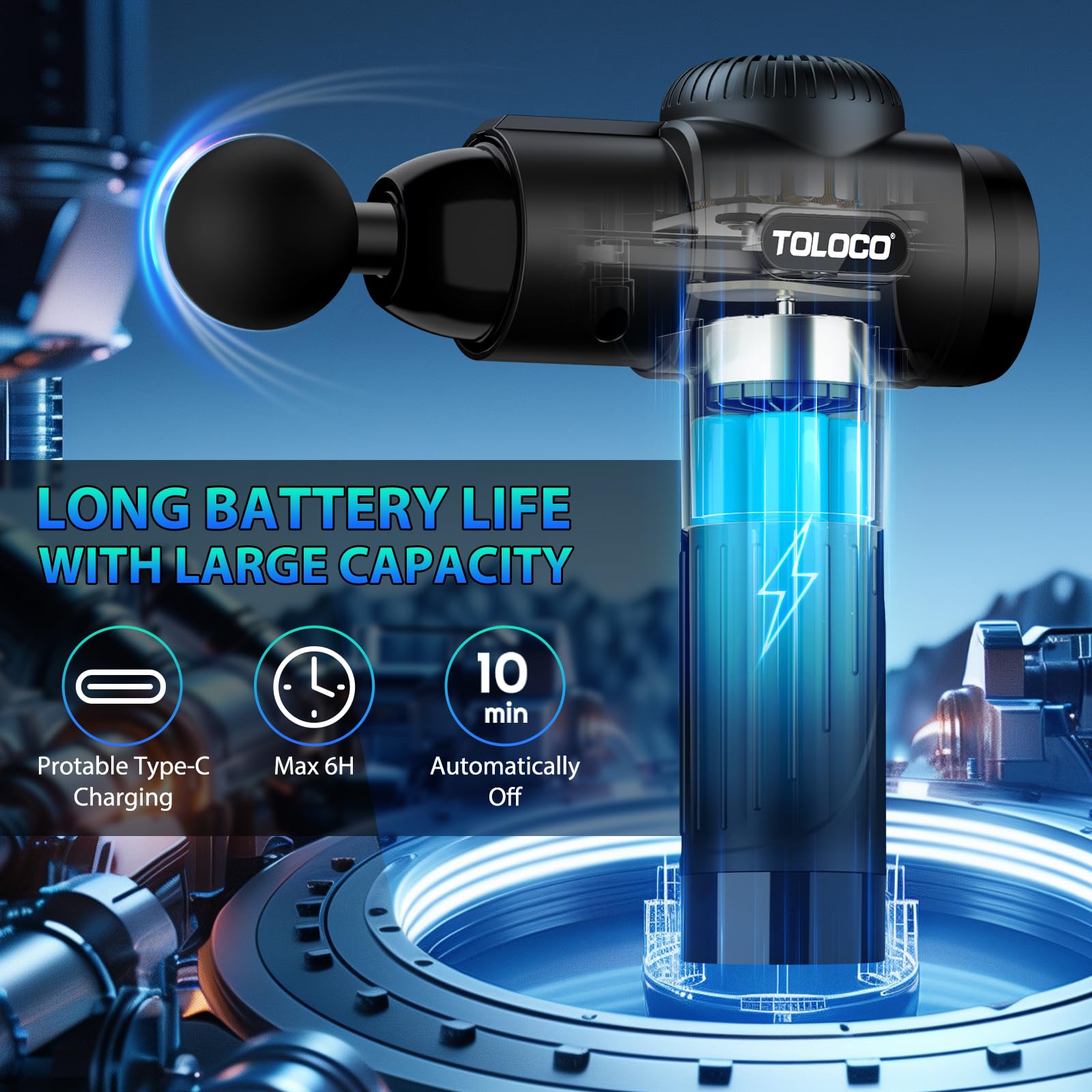 TOLOCO Massage Gun, Deep Tissue Back Massage for Athletes for Pain Relief, Percussion Massager with 10 Massages Heads & Silent Brushless Motor, Fathers Day Dad Gifts, Black Gronata