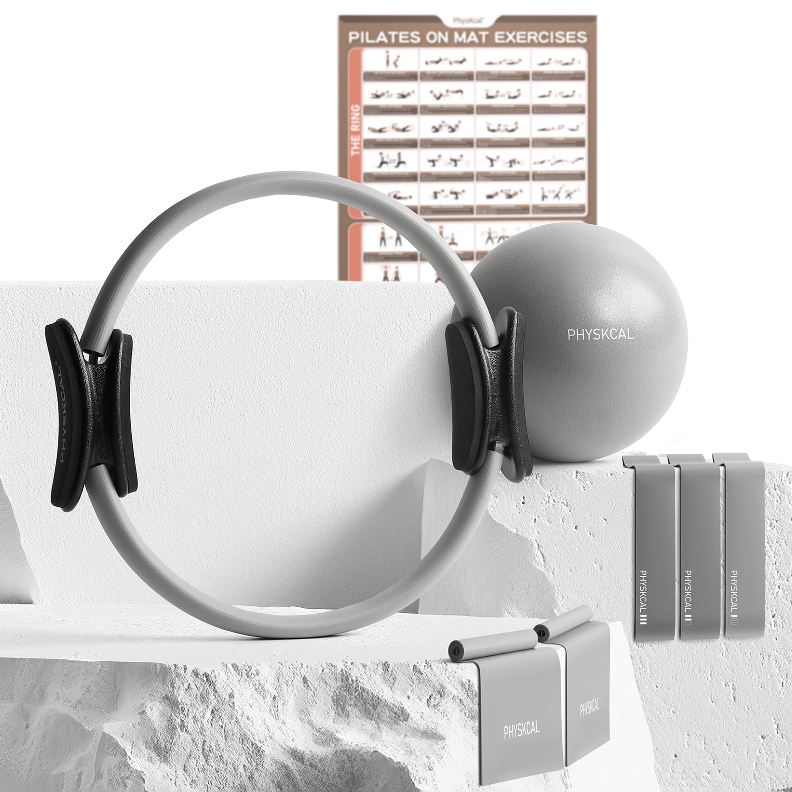 PhysKcal Pilates Ring Set, Magic Ring with 1x Core Ball, 3X Resistant Loop and 2X Flex Band, Pilates on Mat Essential Kit (Nude) Gronata