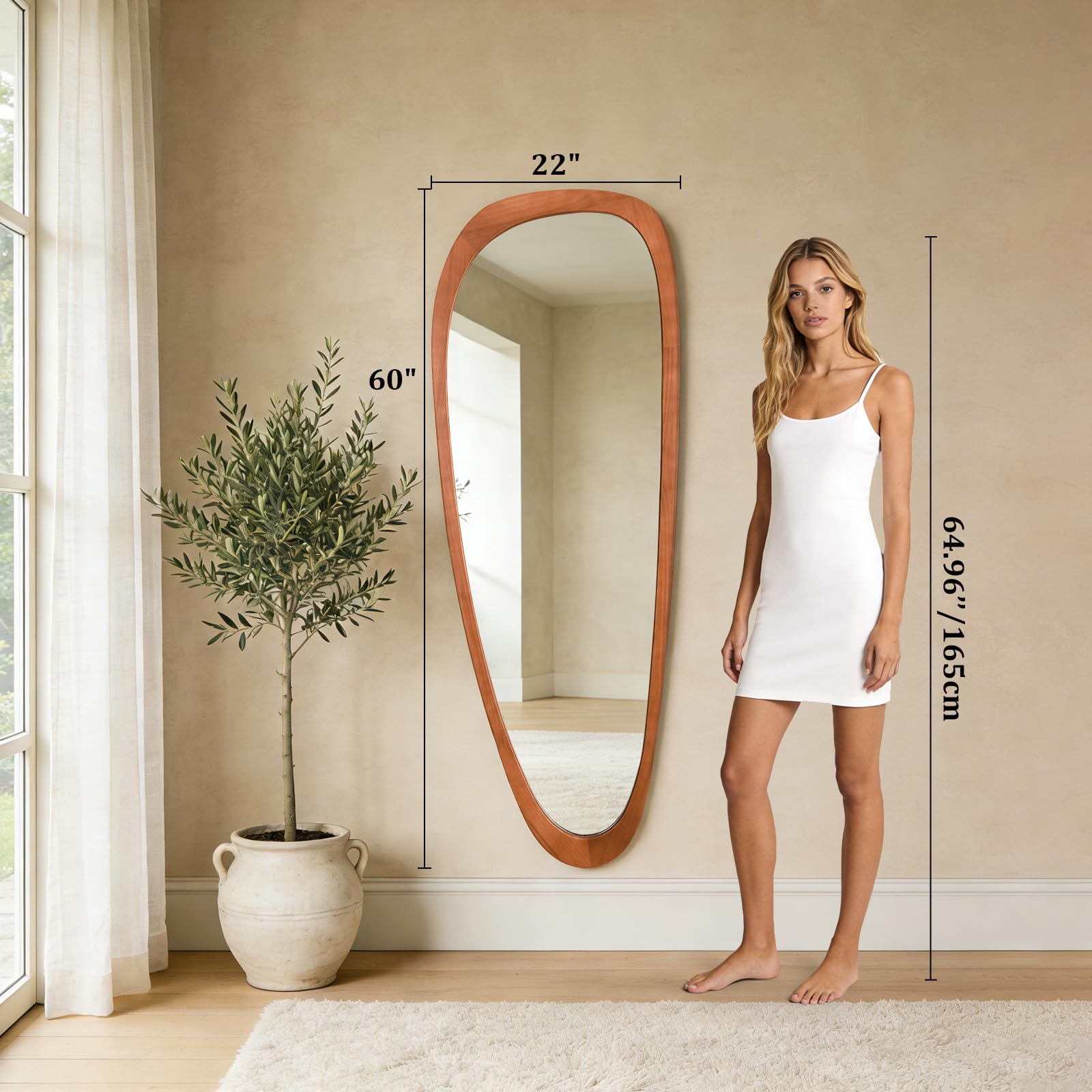 WallBeyond Asymmetrical Mirror, Irregular Mirror Full Length, Boho Wall Mirrors Decorative for Bedroom Living Room Entryway Hall, Mid Century Modern Decor 48" H x 22" W Gronata