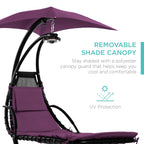 Best Choice Products Outdoor Hanging Curved Steel Chaise Lounge Chair Swing w/Built-in Pillow and Removable Canopy - Navy Blue Gronata