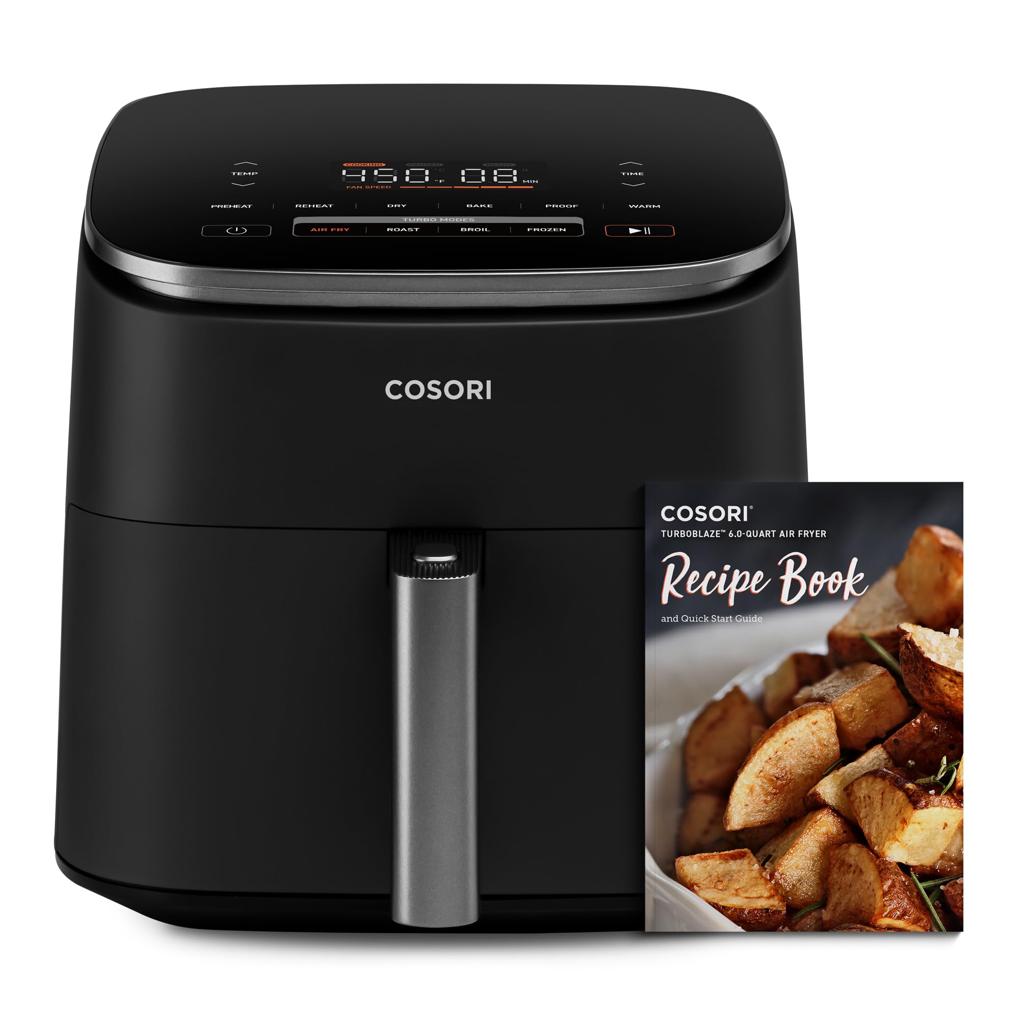 Cosori 9-in-1 TurboBlaze Air Fryer 6 Qt, PFAS-Free Ceramic Coating, 90°–450°F, Precise Heating for Even Results, Air Fry, Roast, Bake, Broil, Dry, Frozen, Proof, Reheat, Keep Warm, 120V, Dark Gray Gronata