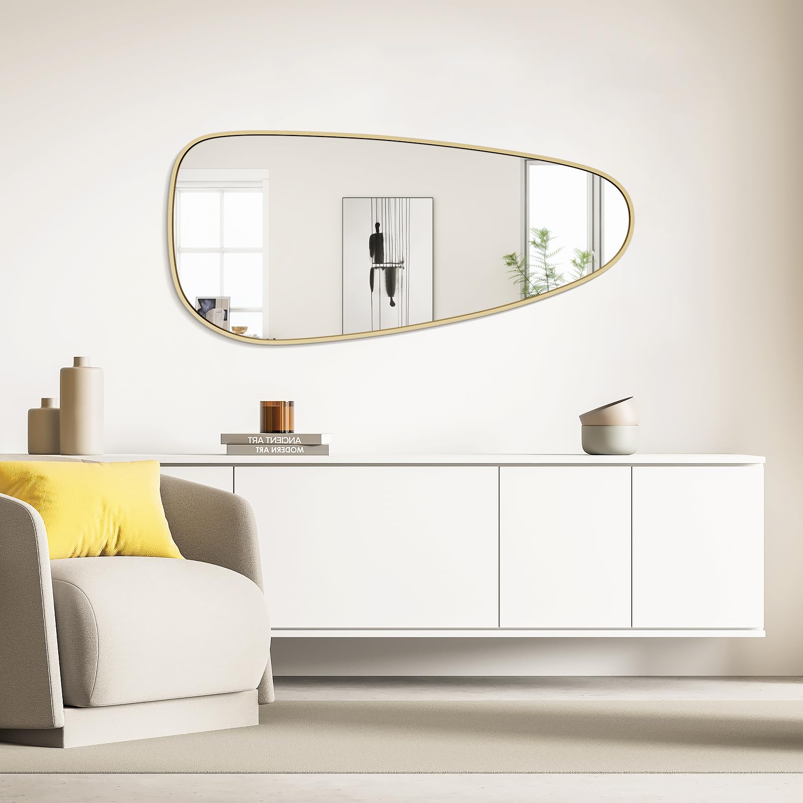 WallBeyond Asymmetrical Mirror, Irregular Mirror Full Length, Boho Wall Mirrors Decorative for Bedroom Living Room Entryway Hall, Mid Century Modern Decor 48" H x 22" W Gronata