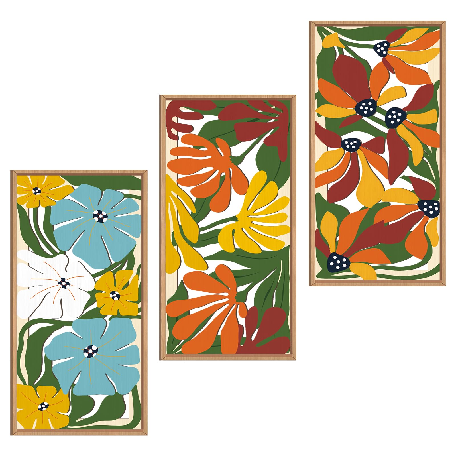 IARTTOP Large Boho Mid-century Modern Wood Wall Art 16x32 Inch Framed Green Abstract Leaf Wooden Wall Decor Bohemian Minimalist Geometric Wall Art Decor for Bedroom Living Room Office Set of 3 Gronata