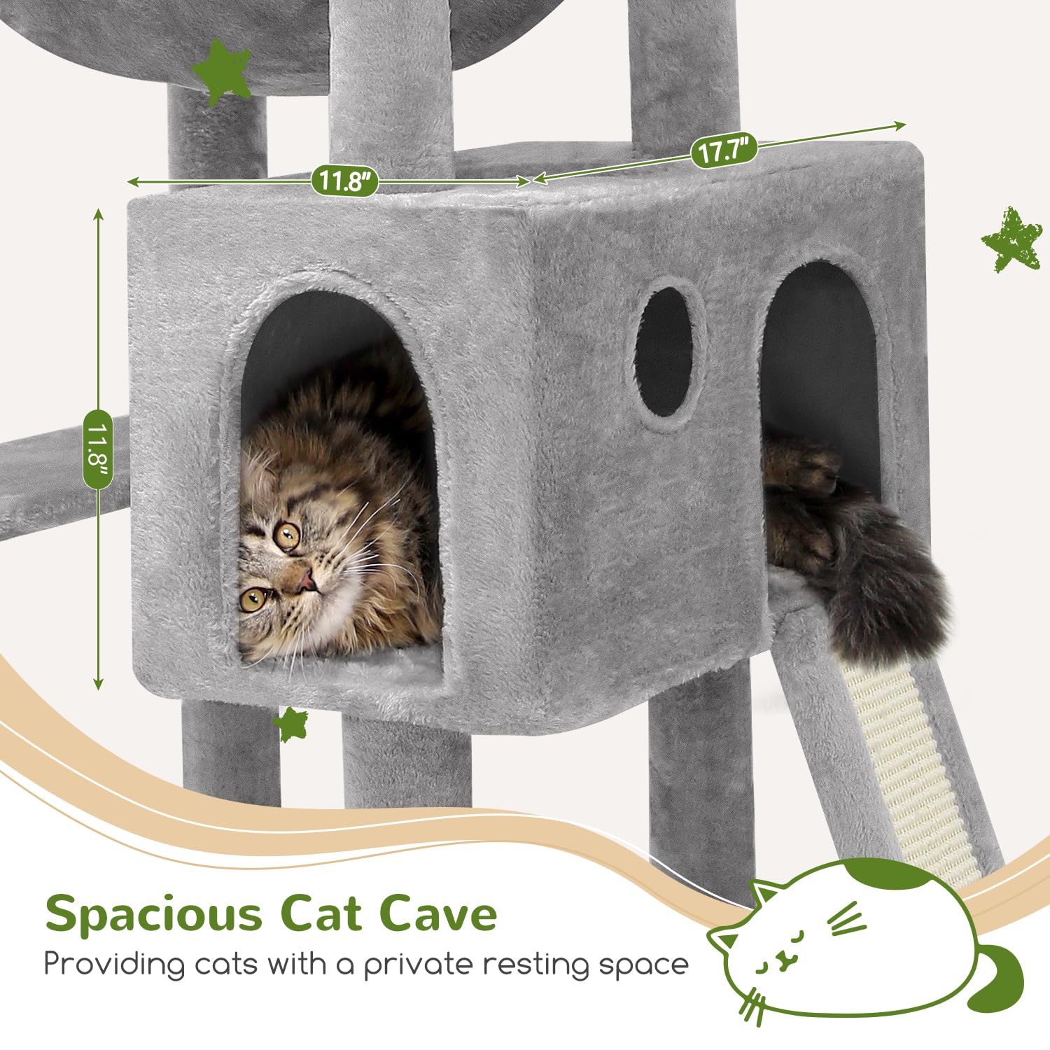 Globlazer Heavy Duty Cat Tree, 70 inch Sturdy Cat Tree for Indoor Cats Extra Large Cat Tower with Scratching Post, Hammock, Cat Condo for Adult Cats Kittens, F70 Pro, Light Grey Gronata