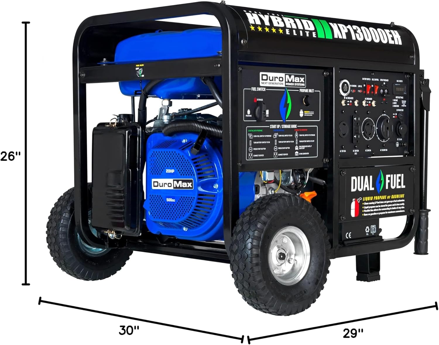 DuroMax XP13000EH 13,000-Watt Dual Fuel Portable Generator - Gas & Propane, Electric Start, Whole Home Backup Power, Transfer Switch Ready, RV & Emergency Ready Gronata
