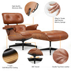 Asukale Top Grain Leather, Mid Century Chaise Lounge Chair and Ottoman, Modern Chair Classic Design, Heavy Duty Base Support for Living Room Study Lounge Office, Palisander-White Gronata