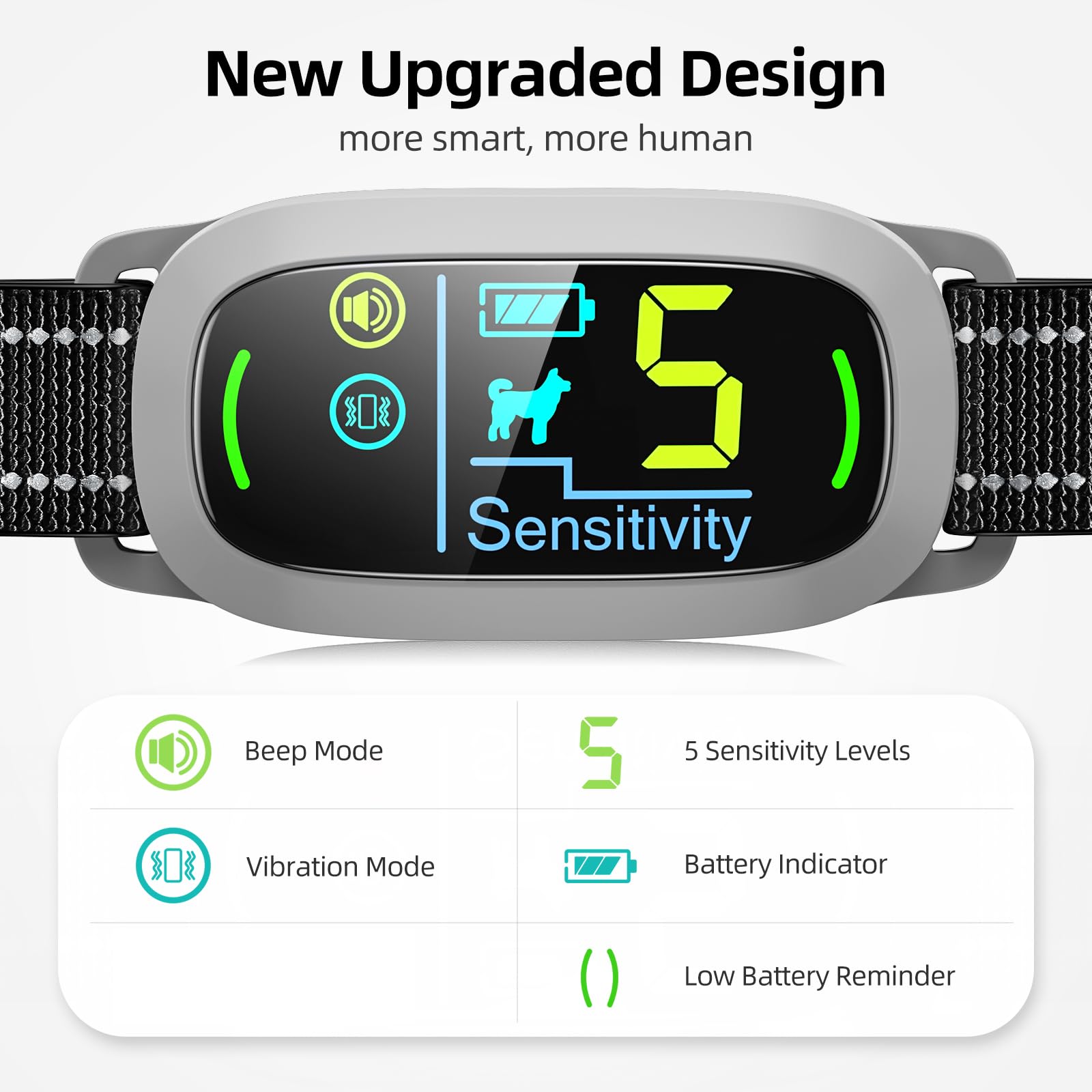 FAFAFROG Dog Bark Collar, Rechargeable Smart Collar, Anti Barking Training Collar with 5 Adjustable Sensitivity Beep Vibration, Bark Collar for Large Medium Small Dogs (Black) Gronata