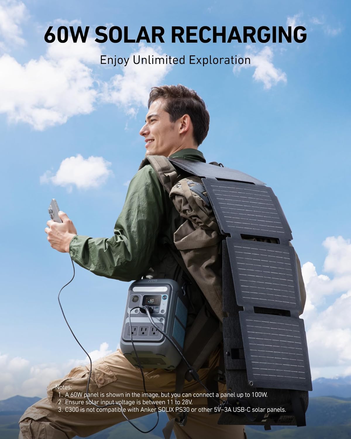 Anker Solar Generator SOLIX C300 with 60W Solar Panel, 288Wh Portable Power Station, 300W (600W Surge), LiFePO4 Battery, 140W Two-Way Fast Charging, for Outdoor Camping, Traveling, and Emergencies Gronata