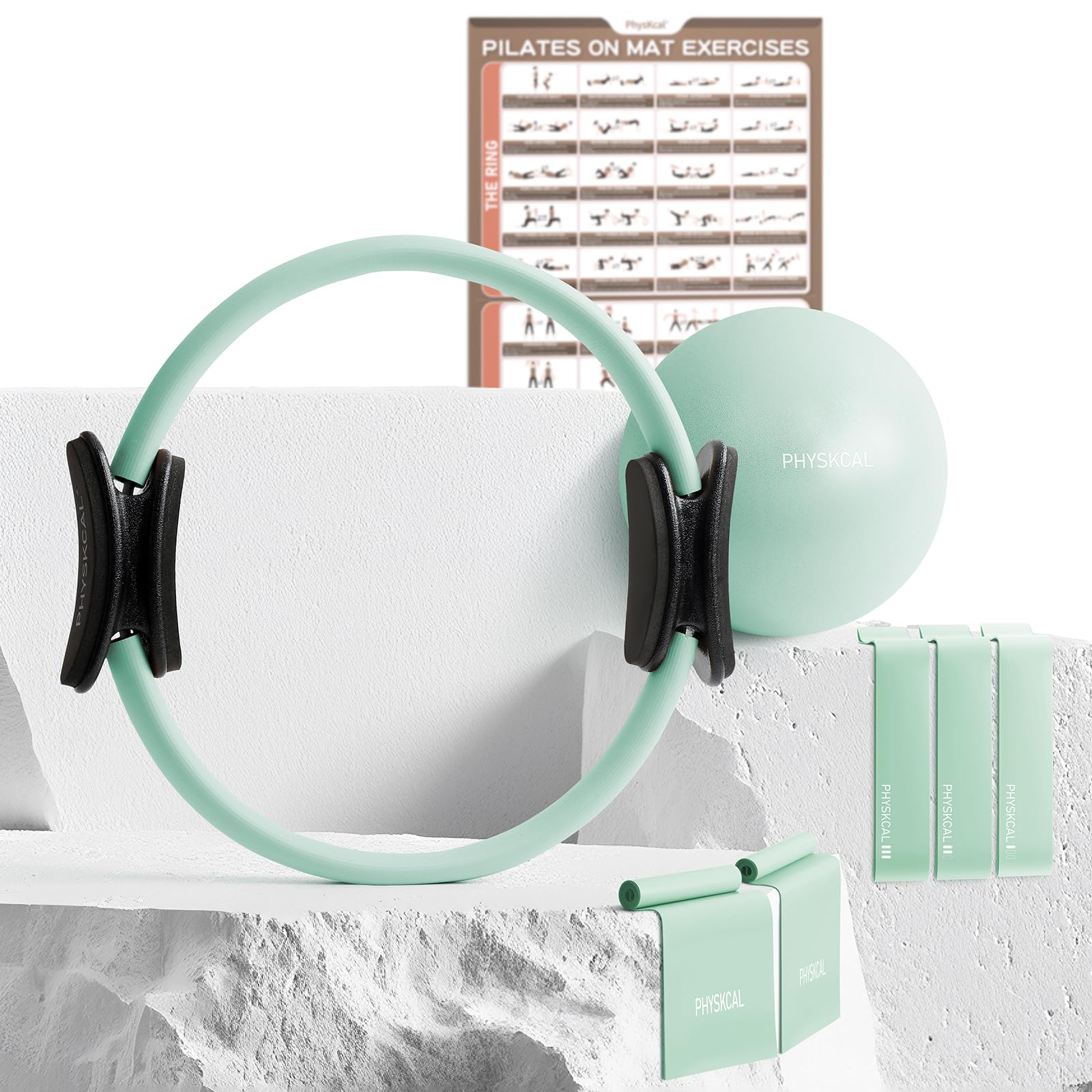 PhysKcal Pilates Ring Set, Magic Ring with 1x Core Ball, 3X Resistant Loop and 2X Flex Band, Pilates on Mat Essential Kit (Nude) Gronata