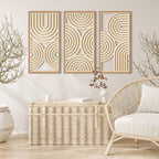 IARTTOP Large Boho Mid-century Modern Wood Wall Art 16x32 Inch Framed Green Abstract Leaf Wooden Wall Decor Bohemian Minimalist Geometric Wall Art Decor for Bedroom Living Room Office Set of 3 Gronata