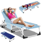 DoCred Heavy Duty Chaise Lounge Chair, Adjustable 5-Position Folding Chaise Lounge Chairs for Outside, Portable Lay Flat Beach Lounge Chair for Outdoor Sunbathing Beach Pool Lawn Camping Gronata