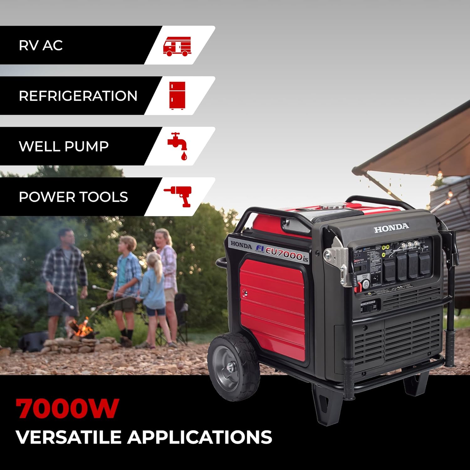 Honda EU7000iS 7000 Watt Inverter Generator, Super Quiet 120/240V Gas Powered Portable Generator for Camping, RV, Tailgating, or Home Backup Power Supply, Up to 16 Hour Run Time (EU7000ISNAND) Gronata