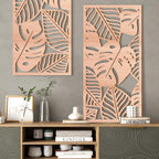 IARTTOP Large Boho Mid-century Modern Wood Wall Art 16x32 Inch Framed Green Abstract Leaf Wooden Wall Decor Bohemian Minimalist Geometric Wall Art Decor for Bedroom Living Room Office Set of 3 Gronata