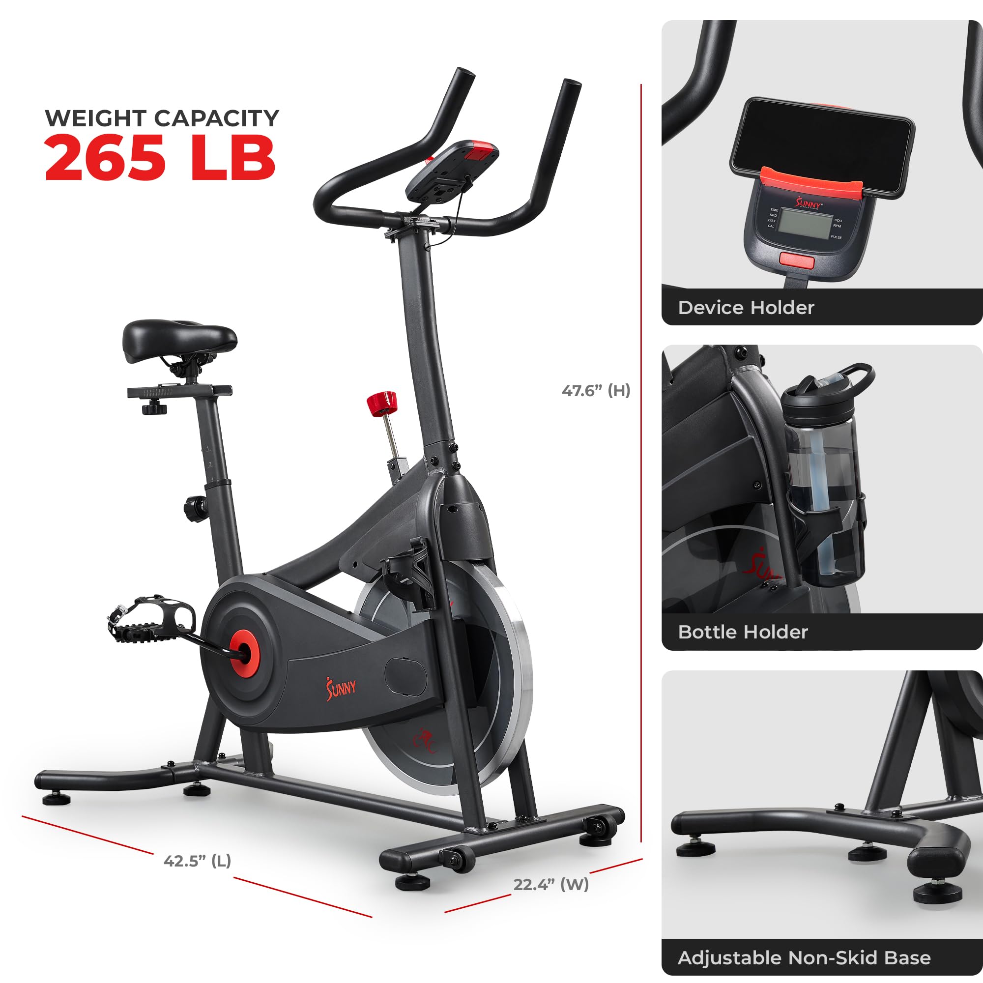 Sunny Health & Fitness Nova Smart Indoor Cycling Bike – Magnetic Resistance Exercise Bike with SunnyFit App, Quiet Belt Drive & Compact Home Cardio Bike for Beginners Gronata