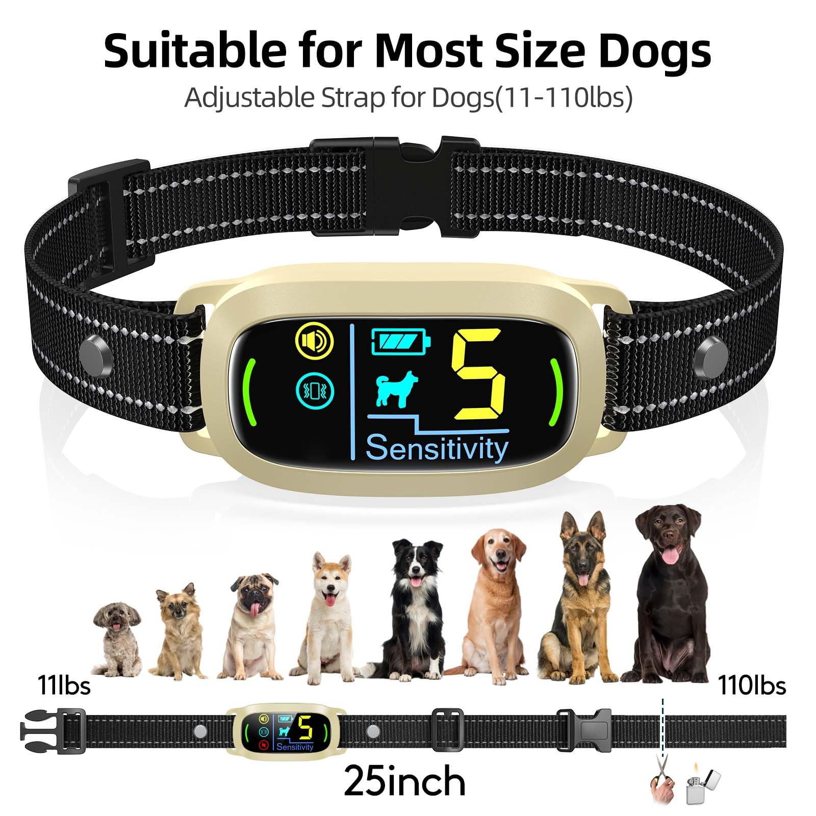 FAFAFROG Dog Bark Collar, Rechargeable Smart Collar, Anti Barking Training Collar with 5 Adjustable Sensitivity Beep Vibration, Bark Collar for Large Medium Small Dogs (Black) Gronata