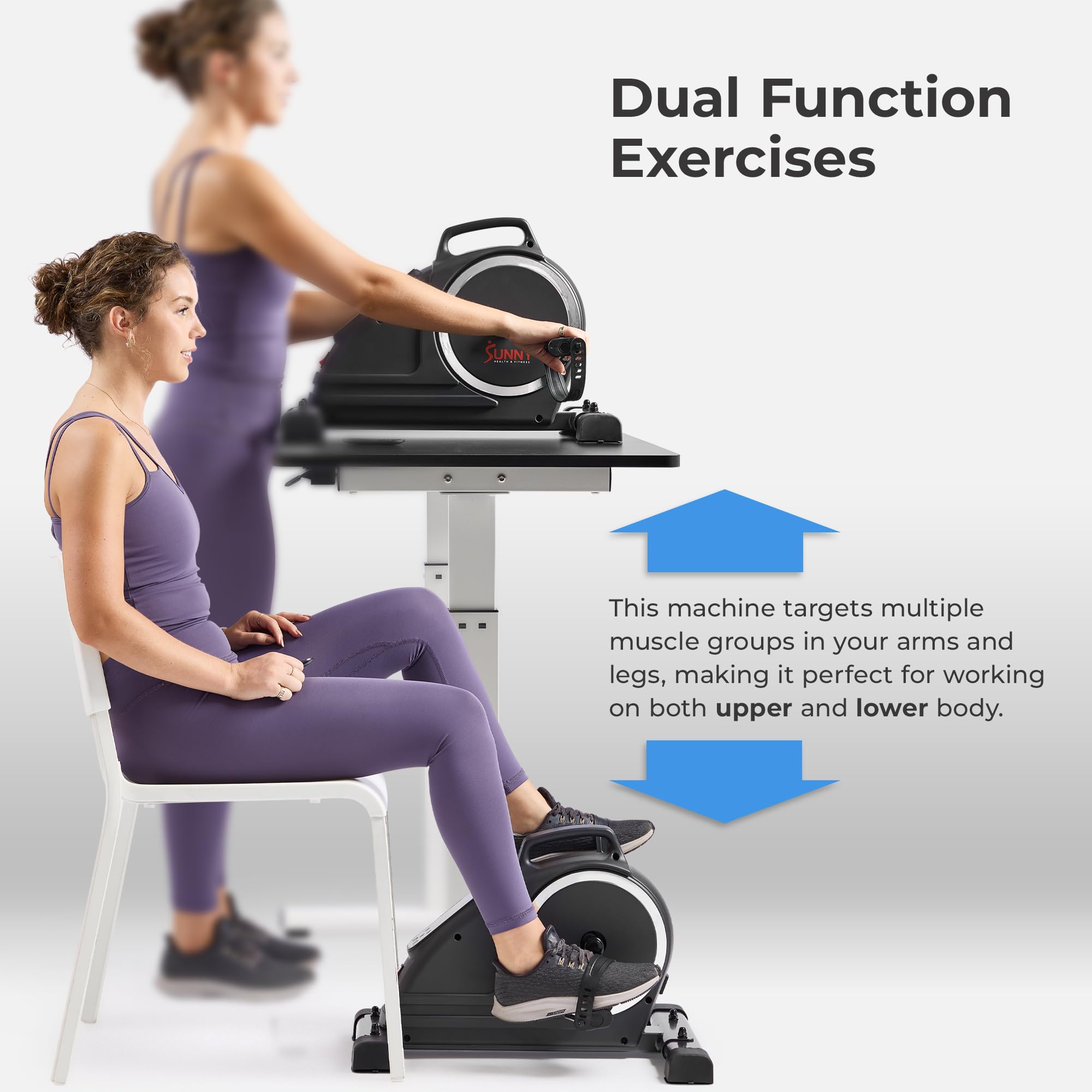 Sunny Health & Fitness Dual Function Smart Motorized Mini Bike Trainer, Under Desk Exercise Machine for Senior Training, Arm/Leg Cardio Cycle Workout, Free SunnyFit App Bluetooth Link-SF-B020029SMART Gronata