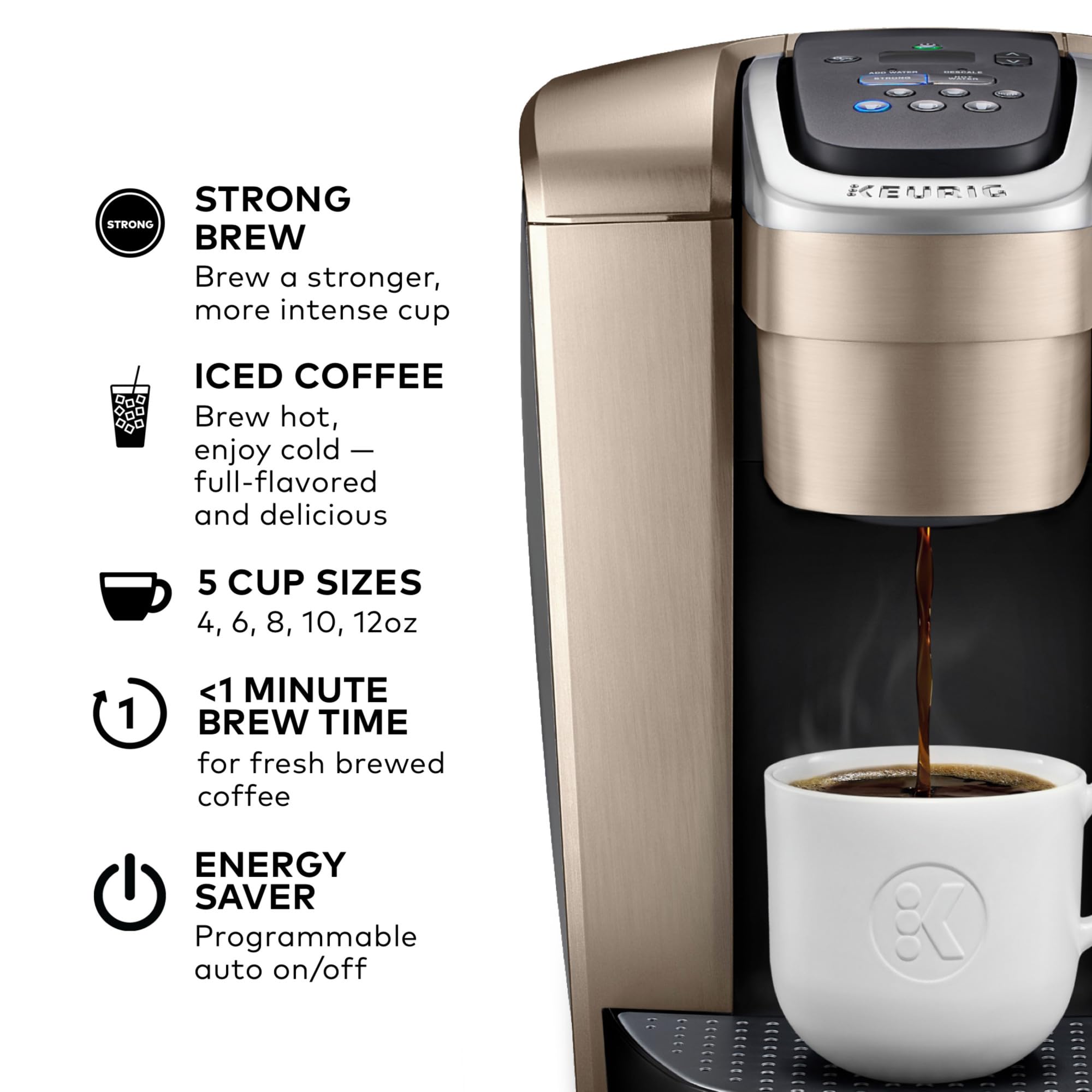 Keurig K-Elite Single Serve K-Cup Pod Coffee Maker, with Strength and Temperature Control, Iced Coffee Capability, 8 to 12oz Brew Size, Programmable, Brushed Slate Gronata