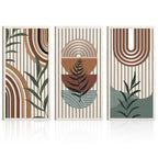IARTTOP Large Boho Mid-century Modern Wood Wall Art 16x32 Inch Framed Green Abstract Leaf Wooden Wall Decor Bohemian Minimalist Geometric Wall Art Decor for Bedroom Living Room Office Set of 3 Gronata