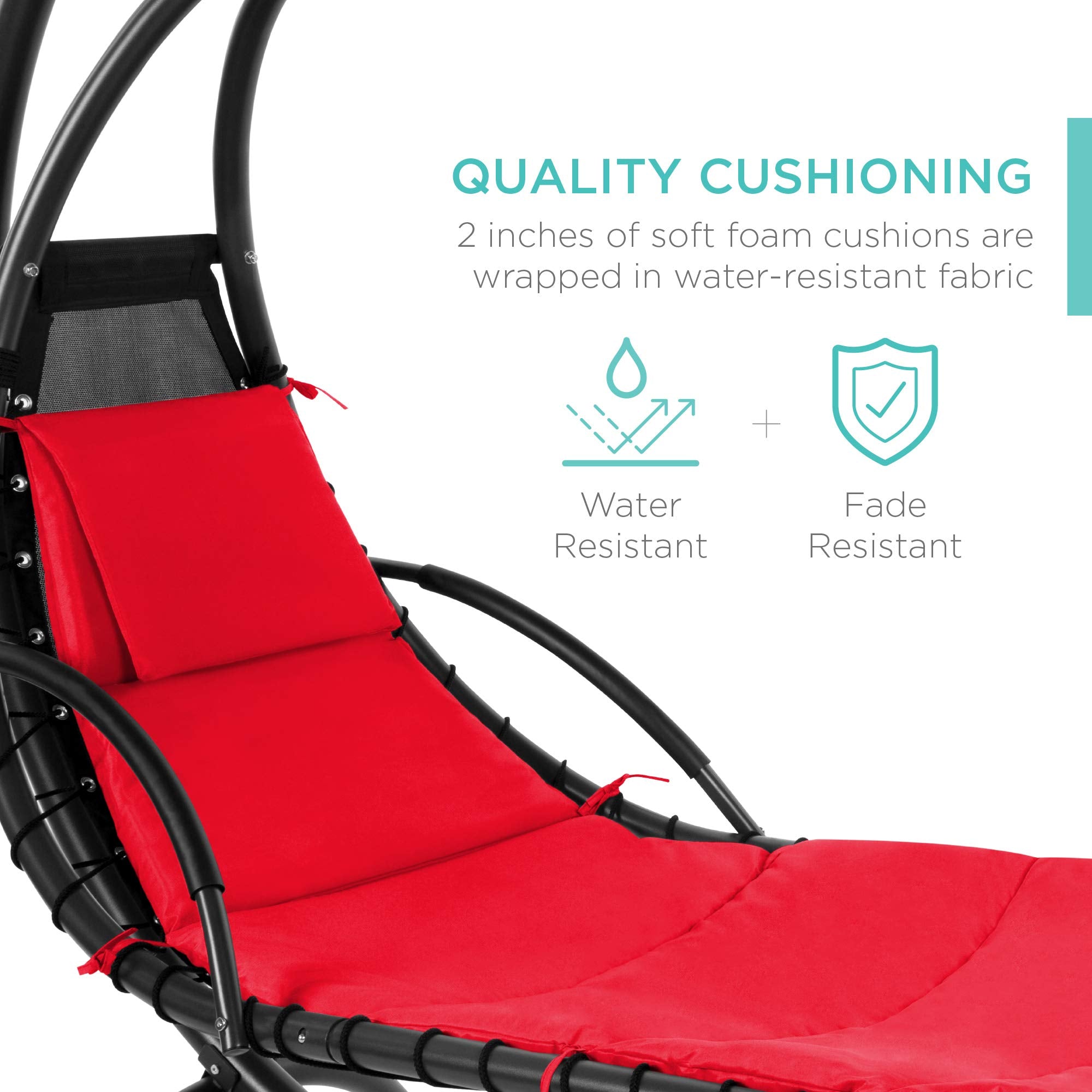 Best Choice Products Outdoor Hanging Curved Steel Chaise Lounge Chair Swing w/Built-in Pillow and Removable Canopy - Navy Blue Gronata