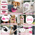 YXFDOYT No Pull Dog Harness Adjustable Collar & Leash Set - Dog Halter Harnesses Collapsible Bowls & Poop Bag Dispenser Muzzle ID Tags Toys Fits Small Medium Large Dogs (Pink-L) Gronata