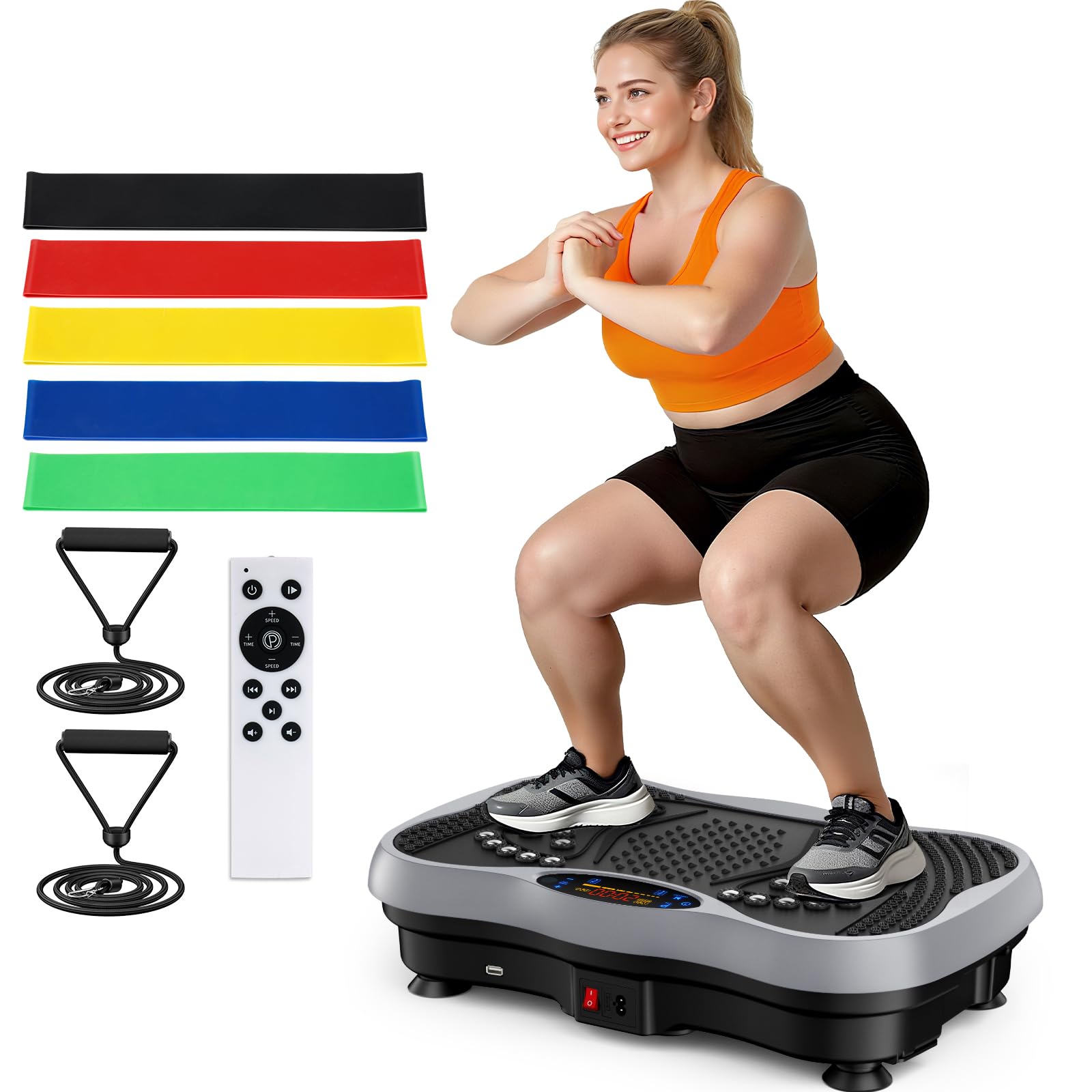 GLYLF Vibration Plate Exercise Machine, 130 Levels Full Body Workout Vibrating Plate for Lymphatic Drainage Weight Loss, 450 Lbs Capacity Shake Platform with Resistance Bands Bluetooth for Women Men Gronata