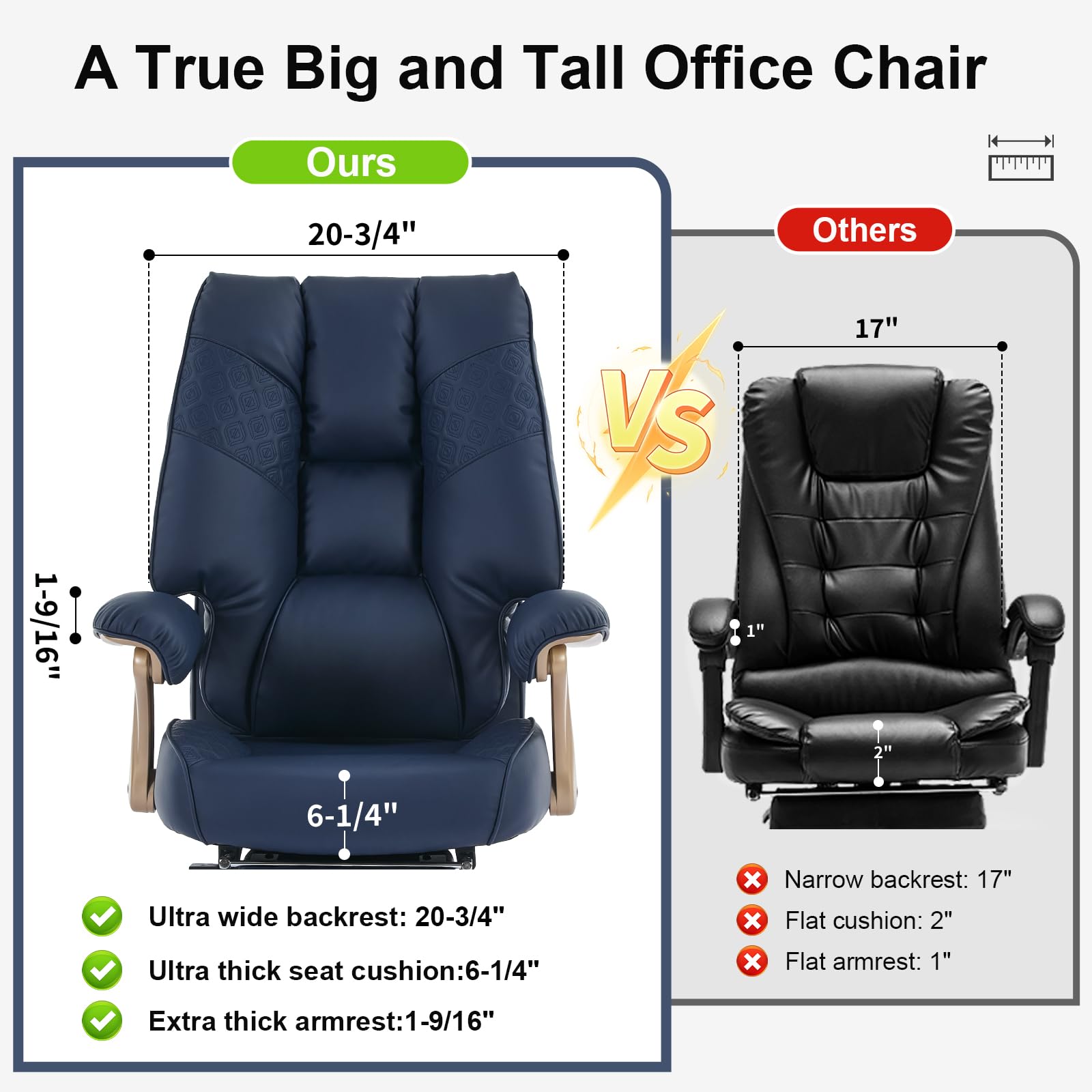 EXCEBET Big and Tall Executive Office Chair with Footrest, 400LBS Capacity Ergonomic High-Back Desk Office Chair with Lumbar Support, Padded Armrests & Thick Cushion, White PU Leather Chairs Gronata